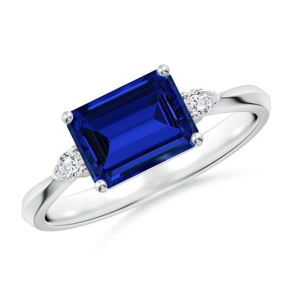 ANGARA Lab Grown 1.65 Ct Blue Sapphire Side Stone Engagement Ring for Women in 14K White Gold (Size-8x6mm) | September Birthstone, Anniversary, Jewelry Gift for Women | Lab-Grown Blue Sapphire Ring