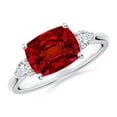 thumbnail image 1 of ANGARA Lab Grown East-West Cushion Rectangular Ruby Side Stone Engagement Ring for Women in 14K White Gold (Size-9x7mm) | July Birthstone, Anniversary, Jewelry Gift for Women | Lab-Grown Ruby Ring, 1 of 8
