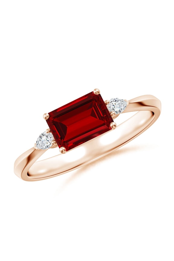Lab Grown 1 Ct Classic Emerald-Cut Ruby Side Stone Engagement Ring for Women in 14K Rose Gold (Size-7x5mm) | July Birthstone, Anniversary, Jewelry Gift for Women | Lab-Grown Ruby Ring