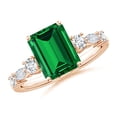 thumbnail image 1 of ANGARA Lab Grown 2.25 Ct Classic Emerald-Cut Emerald Side Stone Engagement Ring for Women in 14K Rose Gold (Size-9x7mm) | May Birthstone, Anniversary, Jewelry Gift for Women | Lab-Grown Emerald Ring, 1 of 9