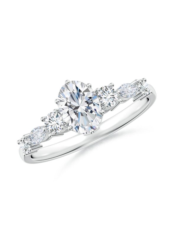 Lab Grown Oval Diamond Engagement Ring for Women in 14K White Gold (Size-7x5mm| Color-F-G| Clarity-VS) | April Birthstone, Anniversary, Jewelry Gift for Women | Lab-Grown Diamond Ring