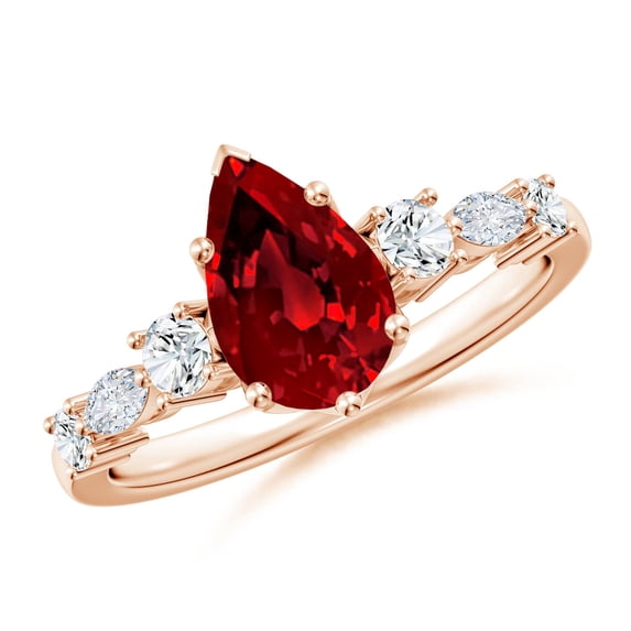 ANGARA Lab Grown 1.9 Ct Classic Pear Ruby Side Stone Engagement Ring for Women in 14K Rose Gold (Size-9x7mm) | July Birthstone, Birthday, Anniversary, Jewelry Gift for Women | Lab-Grown Ruby Ring