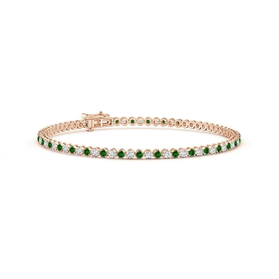 ANGARA Lab Grown Classic Round Emerald and Lab Diamond Tennis Bracelet for Women in 14K Rose Gold (Size-1.5mm) | May Birthstone, Anniversary, Jewelry Gift for Women | Lab-Grown Emerald Bracelet