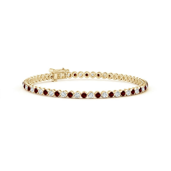 ANGARA Lab Grown Classic Round Ruby and Lab Diamond Tennis Bracelet for Women in 14K Yellow Gold (Size-2mm) | July Birthstone, Birthday, Anniversary, Jewelry Gift for Women | Lab-Grown Ruby Bracelet