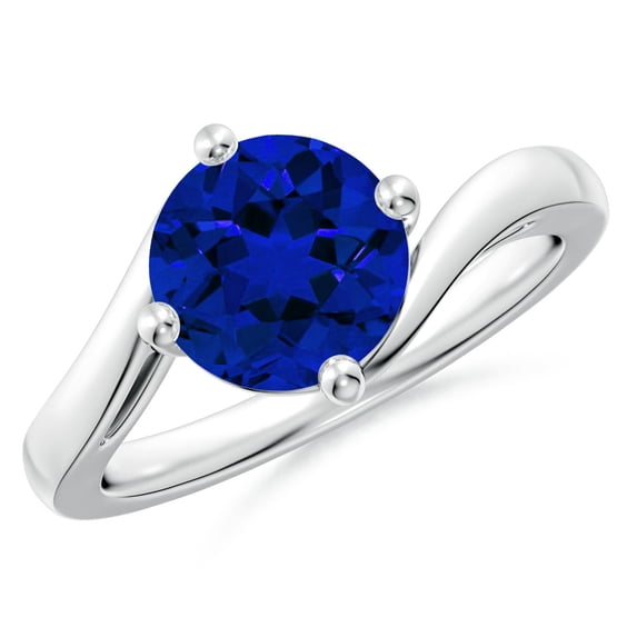 ANGARA Lab Grown 2.2 Ct Blue Sapphire Bypass Engagement Ring for Women in 14K White Gold (Size-8mm) | September Birthstone, Anniversary, Jewelry Gift for Women | Lab-Grown Blue Sapphire Ring