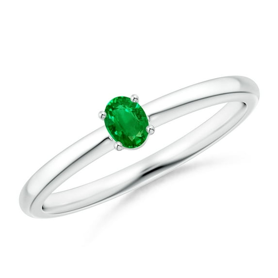 ANGARA Lab Grown Classic Solitaire Oval Emerald Promise Ring for Women in 925 Sterling Silver (Size-4x3mm) | May Birthstone, Birthday, Anniversary, Jewelry Gift for Women | Lab-Grown Emerald Ring