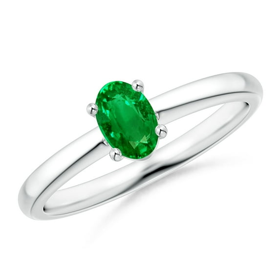 ANGARA Lab Grown Classic Solitaire Oval Emerald Promise Ring for Women in 14K White Gold (Size-6x4mm) | May Birthstone Jewelry for Her | Lab-Grown Emerald Engagement Ring