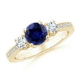 thumbnail image 1 of ANGARA Lab Grown 1 Ct Three Stone Blue Sapphire and Lab Diamond Ring for Women in 14K Yellow Gold (Size-6mm) | September Birthstone, Anniversary, Jewelry Gift for Women | Lab-Grown Blue Sapphire Ring, 1 of 8