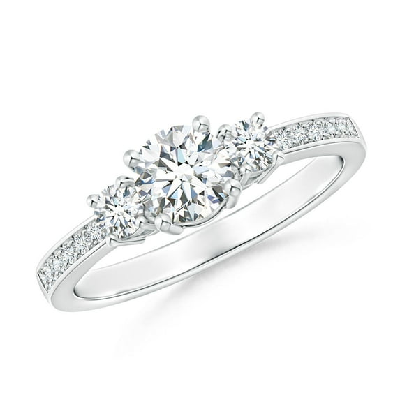 ANGARA Three Stone Lab Grown Diamond Engagement Ring for Women in 14K White Gold (Size-5mm| Color-F-G| Clarity-VS) | April Birthstone, Anniversary, Jewelry Gift for Women | Lab-Grown Diamond Ring