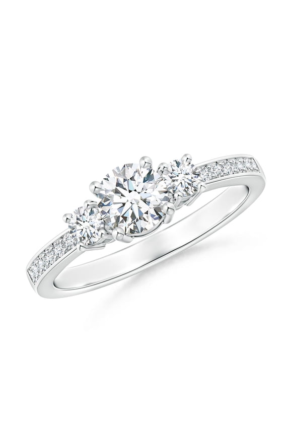 Three Stone Lab Grown Diamond Engagement Ring for Women in 14K White Gold (Size-5mm| Color-F-G| Clarity-VS) | April Birthstone, Anniversary, Jewelry Gift for Women | Lab-Grown Diamond Ring
