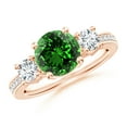 thumbnail image 1 of ANGARA Lab Grown 1.75 Ct Classic Three Stone Emerald and Lab Diamond Ring for Women in 14K Rose Gold (Size-8mm) | May Birthstone, Anniversary, Jewelry Gift for Women | Lab-Grown Emerald Ring, 1 of 9