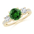 thumbnail image 1 of ANGARA Lab Grown 1.75 Ct Classic Three Stone Emerald and Lab Diamond Ring for Women in 14K Yellow Gold (Size-8mm) | May Birthstone, Anniversary, Jewelry Gift for Women | Lab-Grown Emerald Ring, 1 of 9