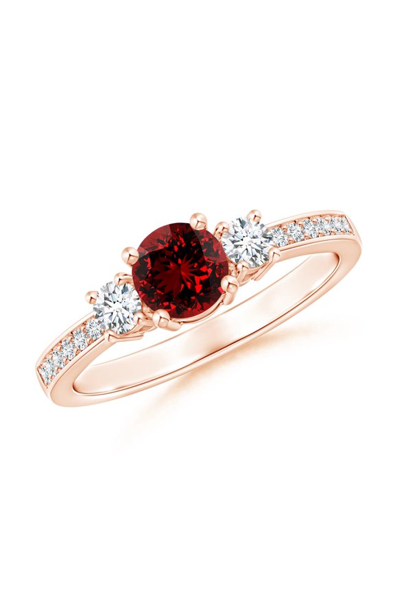 Lab Grown Classic Three Stone Ruby and Lab Diamond Ring for Women in 14K Rose Gold (Size-5mm) | July Birthstone, Birthday, Anniversary, Jewelry Gift for Women | Lab-Grown Ruby Ring