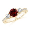 thumbnail image 1 of ANGARA Lab Grown 1 Ct Classic Three Stone Ruby and Lab Diamond Ring for Women in 14K Yellow Gold (Size-6mm) | July Birthstone, Birthday, Anniversary, Jewelry Gift for Women | Lab-Grown Ruby Ring, 1 of 9