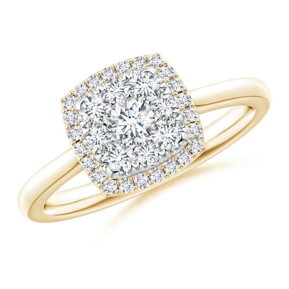 ANGARA Lab Grown Cushion Composite Diamond Halo Ring for Women in 14K Yellow Gold (Size-3.6mm| Color-F-G| Clarity-VS) | April Birthstone, Anniversary, Jewelry Gift for Women | Lab-Grown Diamond Ring