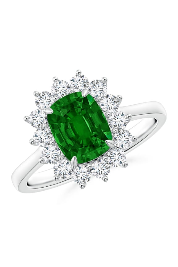 Lab Grown 1.25 Ct Cushion Cut Emerald & Diamond Floral Ring with Claw Set for Women in 14K White Gold (Size-8x6mm) | May Birthstone, Anniversary Jewelry Gift for Women | Lab-Grown Emerald Ring