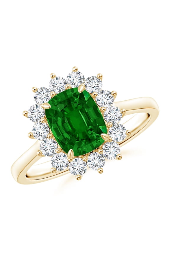 Lab Grown 1.25 Ct Cushion Cut Emerald & Diamond Ring with Claw Set in 14K Yellow Gold for Women (Size-8x6mm) | May Birthstone, Anniversary, Jewelry Gift for Women | Lab Grown Emerald Ring