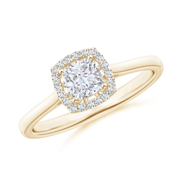 ANGARA Lab Grown Cushion Diamond Halo Engagement Ring for Women in 14K Yellow Gold (Size-4.5mm| Color-F-G| Clarity-VS) | April Birthstone, Anniversary, Jewelry Gift for Women | Lab-Grown Diamond Ring