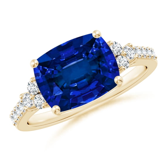 ANGARA Lab Grown Cushion Rectangular Blue Sapphire Engagement Ring for Women in 14K Yellow Gold (Size-10x8mm) | September Birthstone, Anniversary Jewelry Gift for Women | Lab-Grown Blue Sapphire Ring