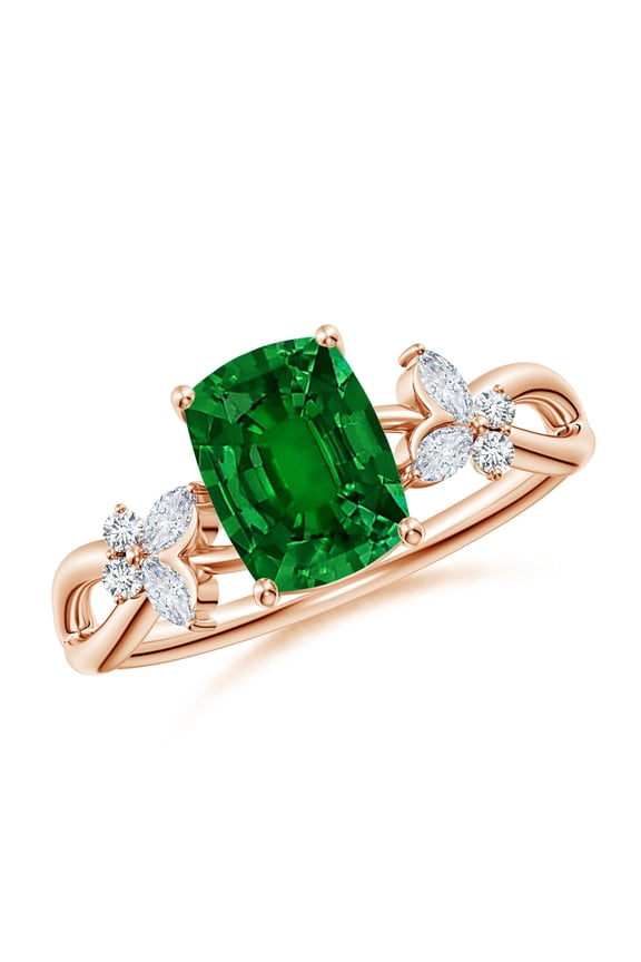Lab Grown Cushion Rectangular Emerald Butterfly Engagement Ring for Women in 14K Rose Gold (Size-8x6mm) | May Birthstone, Birthday, Anniversary, Jewelry Gift for Women | Lab-Grown Emerald Ring