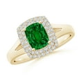 thumbnail image 1 of ANGARA Lab Grown Cushion Rectangular Emerald Double Halo Engagement Ring for Women in 14K Yellow Gold (Size-7x5mm) | May Birthstone, Anniversary, Jewelry Gift for Women | Lab-Grown Emerald Ring, 1 of 8