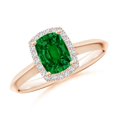 thumbnail image 1 of ANGARA Lab Grown Cushion Rectangular Emerald Halo Engagement Ring for Women in 14K Rose Gold (Size-7x5mm) | May Birthstone, Birthday, Anniversary, Jewelry Gift for Women | Lab-Grown Emerald Ring, 1 of 8
