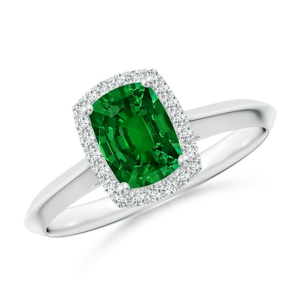 ANGARA Lab Grown Cushion Rectangular Emerald Halo Engagement Ring for Women in 14K White Gold (Size-7x5mm) | May Birthstone, Birthday, Anniversary, Jewelry Gift for Women | Lab-Grown Emerald Ring