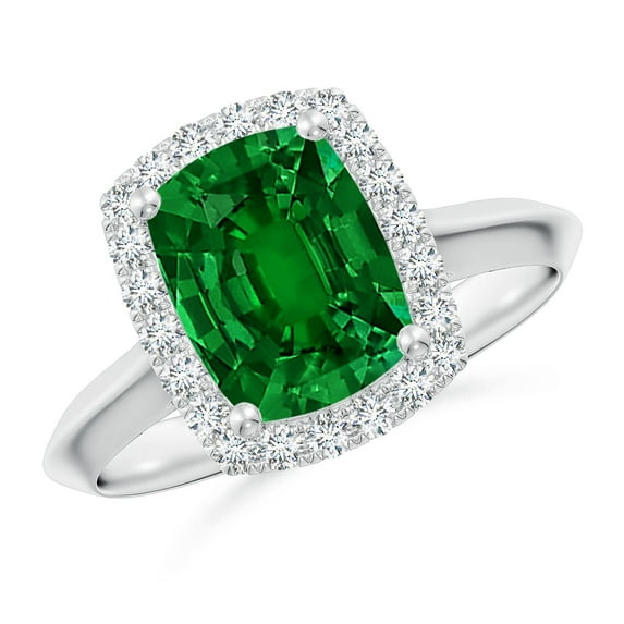 ANGARA Lab Grown Cushion Rectangular Emerald Halo Engagement Ring for Women in 14K White Gold (Size-9x7mm) | May Birthstone, Birthday, Anniversary, Jewelry Gift for Women | Lab-Grown Emerald Ring