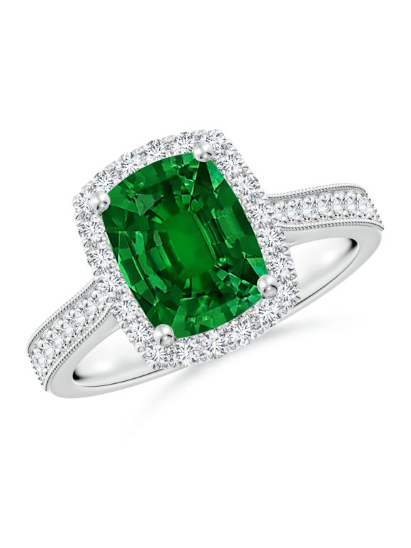 Lab Grown Cushion Rectangular Emerald Engagement Ring for Women in 14K White Gold (Size-9x7mm) | May Birthstone, Anniversary, Jewelry Gift for Women | Lab-Grown Emerald Ring