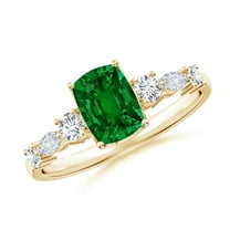 ANGARA Lab Grown Cushion Rectangular Emerald Side Stone Engagement Ring for Women in 14K Yellow Gold (Size-7x5mm) | May Birthstone, Anniversary, Jewelry Gift for Women | Lab-Grown Emerald Ring