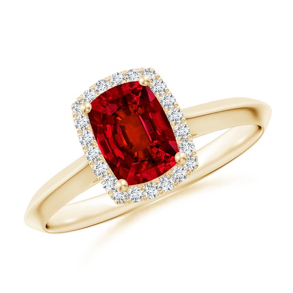ANGARA Lab Grown Cushion Rectangular Ruby Halo Engagement Ring for Women in 14K Yellow Gold (Size-7x5mm) | July Birthstone, Birthday, Anniversary, Jewelry Gift for Women | Lab-Grown Ruby Ring