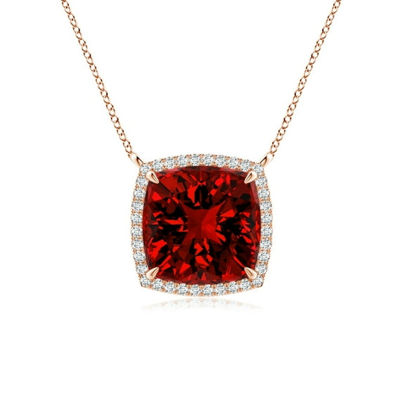 ANGARA Lab Grown 3.8 Ct Cushion Ruby Halo Pendant with Filigree for Women in 14K Rose Gold (Size-9mm) | July Birthstone, Birthday, Anniversary, Jewelry Gift for Women | Lab-Grown Ruby Necklace