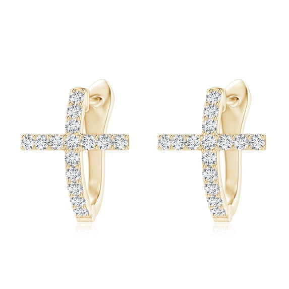 ANGARA Lab Grown Diamond Cross Hoop Earrings for Women in 14K Yellow Gold (Size-1.8mm| Color-F-G| Clarity-VS) | April Birthstone, Anniversary, Jewelry Gift for Women | Lab-Grown Diamond Earrings