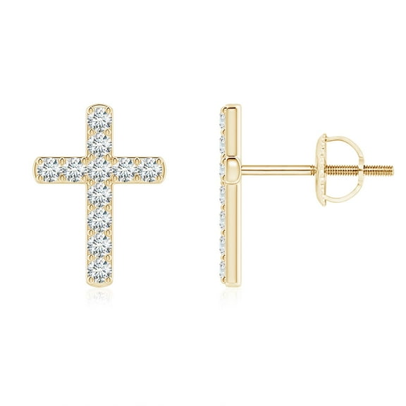 ANGARA Lab Grown Diamond Cross Stud Earrings for Women in 14K Yellow Gold (Size-1.75mm | 0.51 ct) | April Birthstone Jewelry for Her | Lab-Grown Diamond Earrings