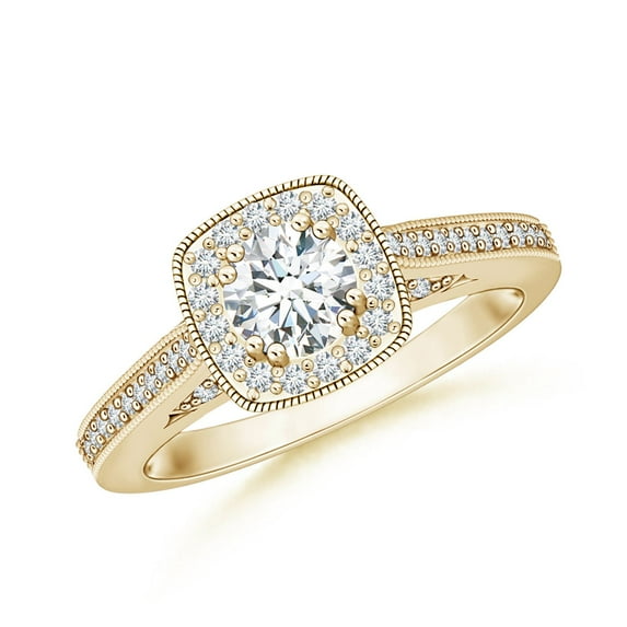 ANGARA Lab Grown Diamond Cushion Halo Ring for Women in 14K Yellow Gold (Size-5mm| Color-F-G| Clarity-VS) | April Birthstone, Anniversary, Jewelry Gift for Women | Lab-Grown Diamond Ring