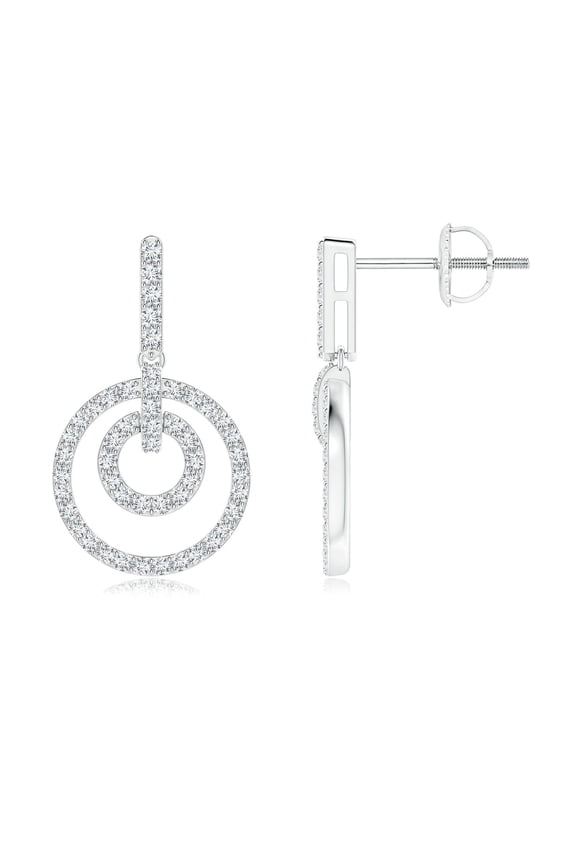Lab Grown Diamond Double Circle Drop Earrings for Women in 14K White Gold (Size-1mm| Color-F-G| Clarity-VS) | April Birthstone, Anniversary, Jewelry Gift for Women | Lab-Grown Diamond Earrings