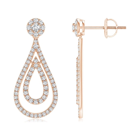 ANGARA Lab Grown Diamond Double Teardrop Earrings for Women in 14K Rose Gold (Size-1.9mm| Color-F-G| Clarity-VS) | April Birthstone, Anniversary, Jewelry Gift for Women | Lab-Grown Diamond Earrings
