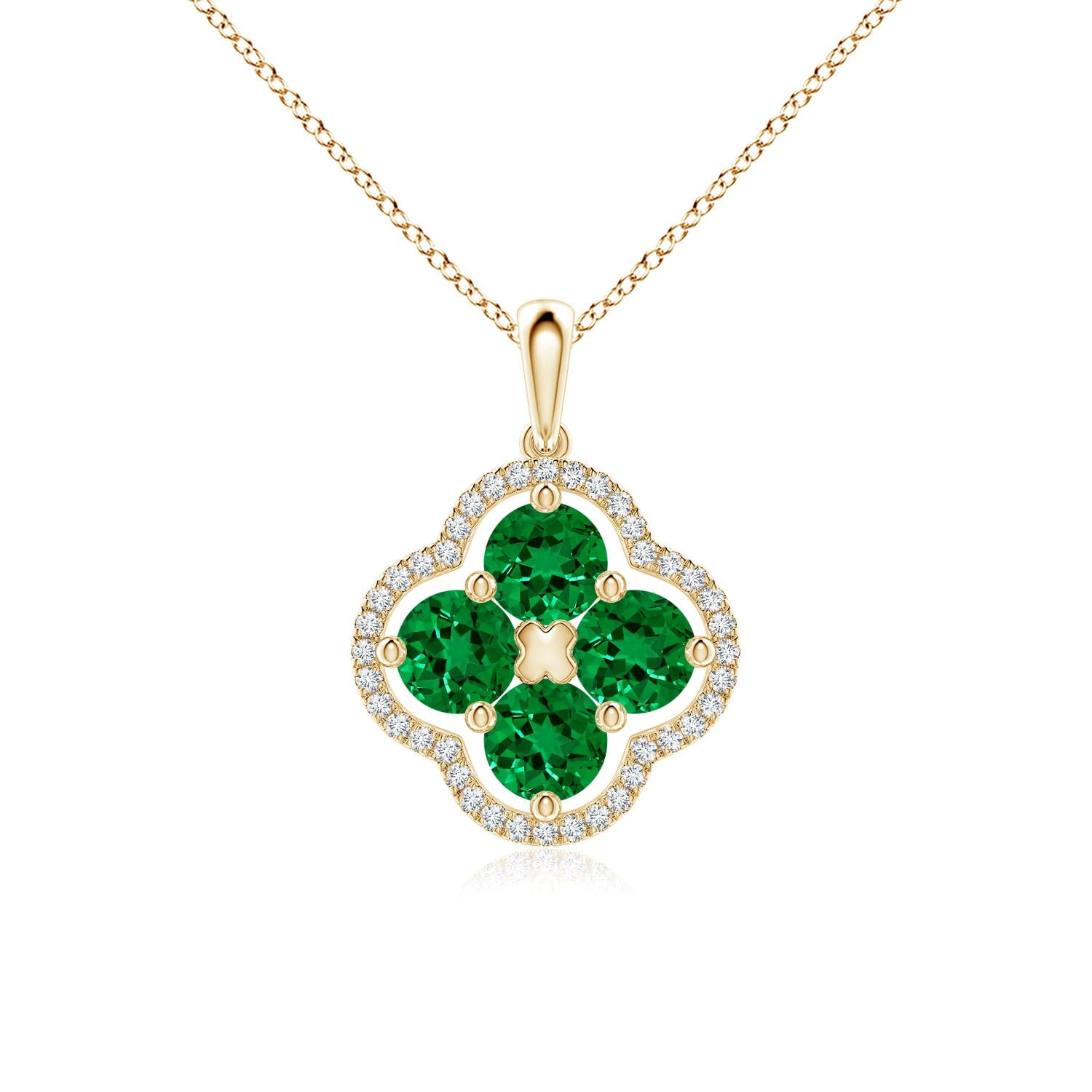 Large Yellow Lab ANGARA Lab Grown 1.4 Ct Diamond Framed Lab Emerald Clover Pendant for ...