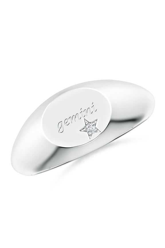 Lab Grown Diamond Gemini Signet Ring for Women in 14K White Gold (Size-1.3mm| Color-F-G| Clarity-VS) | April Birthstone, Birthday, Anniversary, Jewelry Gift for Women | Lab-Grown Diamond Ring