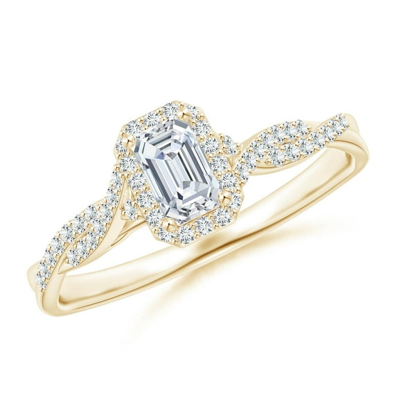 ANGARA Lab Grown Diamond Halo Twisted Shank Ring for Women in 14K Yellow Gold (Size-5x3mm| Color-F-G| Clarity-VS) | April Birthstone, Anniversary, Jewelry Gift for Women | Lab-Grown Diamond Ring