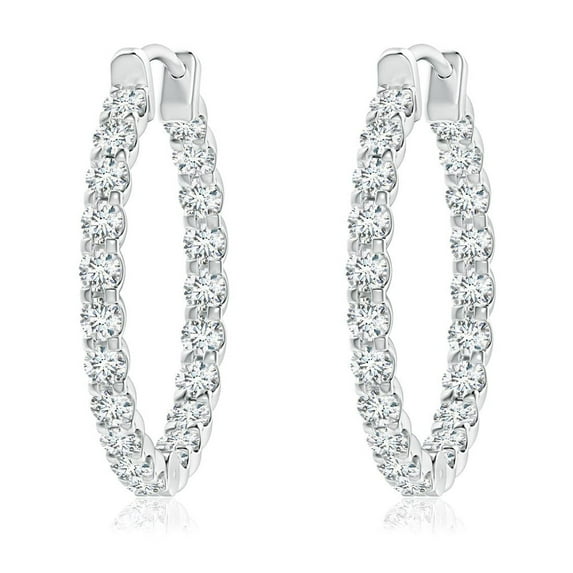 ANGARA Lab Grown Diamond Inside Out Hoop Earrings for Women in 14K White Gold (Size-1.75mm| Color-F-G| Clarity-VS) | April Birthstone, Anniversary, Jewelry Gift for Women | Lab-Grown Diamond Earrings