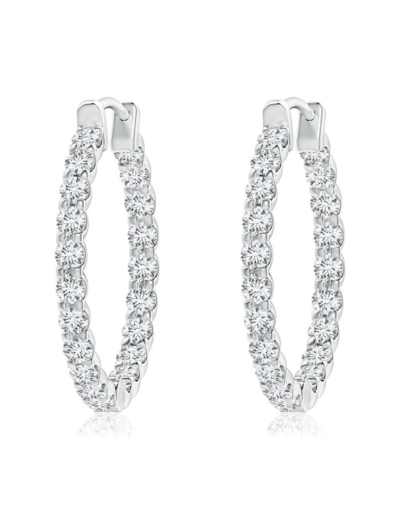 Lab Grown Diamond Inside Out Hoop Earrings for Women in 925 Sterling Silver (Size-1.75mm| Color-F-G| Clarity-VS) | Anniversary, Jewelry Gift for Women | Lab-Grown Diamond Earrings