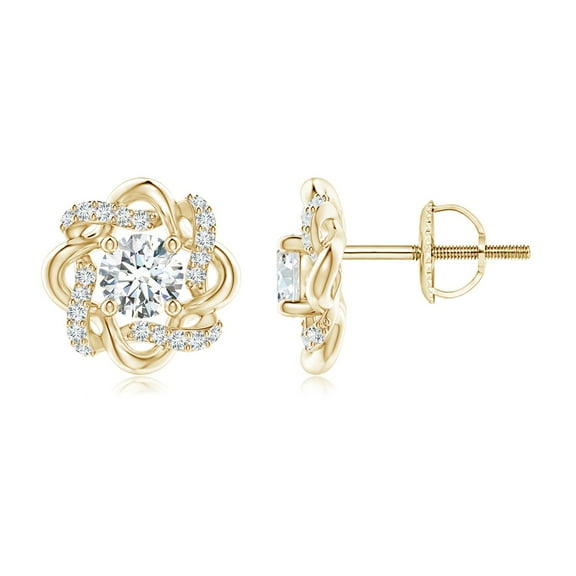 ANGARA Lab Grown Diamond Knot Halo Stud Earrings for Women in 14K Yellow Gold (Size-4.2mm| Color-F-G| Clarity-VS) | April Birthstone, Anniversary, Jewelry Gift for Women | Lab-Grown Diamond Earrings