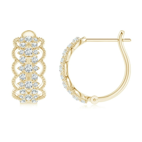 ANGARA Lab Grown Diamond Lace Pattern Hoop Earrings for Women in 14K Yellow Gold (Size-1.5mm| Color-F-G| Clarity-VS) | Anniversary, Jewelry Gift for Women | Lab-Grown Diamond Earrings