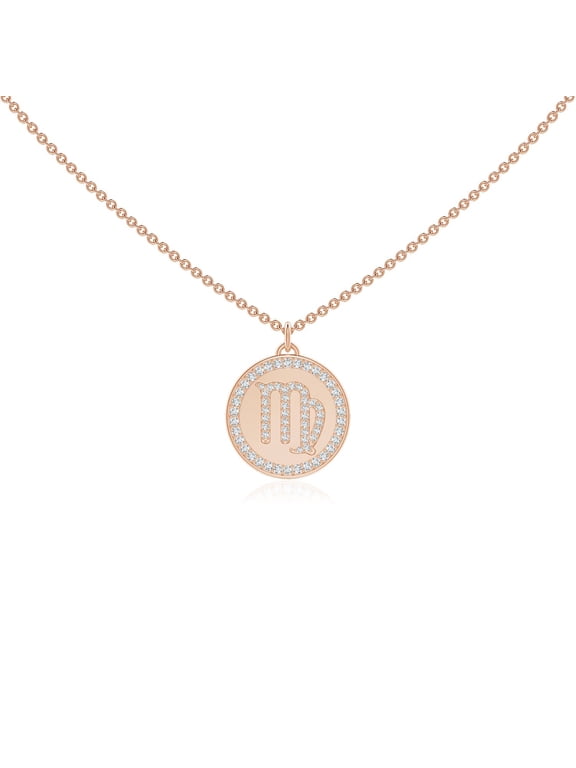 Lab Grown Diamond Necklace for Women in 14K Rose Gold - Diamond Virgo Zodiac Sign Reversible Medallion Pendant Necklace, April Birthstone Jewelry
