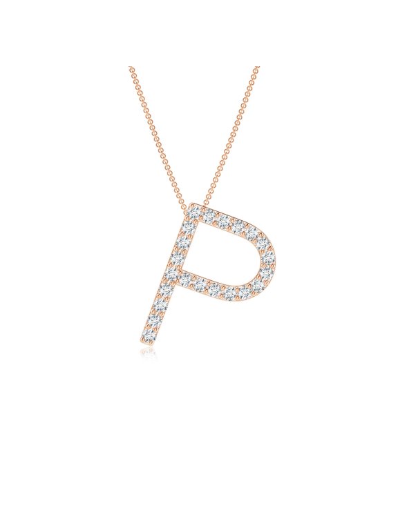 Lab Grown Diamond Necklace for Women in 14K Rose Gold - Prong Set Diamond Capital "P" Initial Pendant Necklace, April Birthstone Jewelry