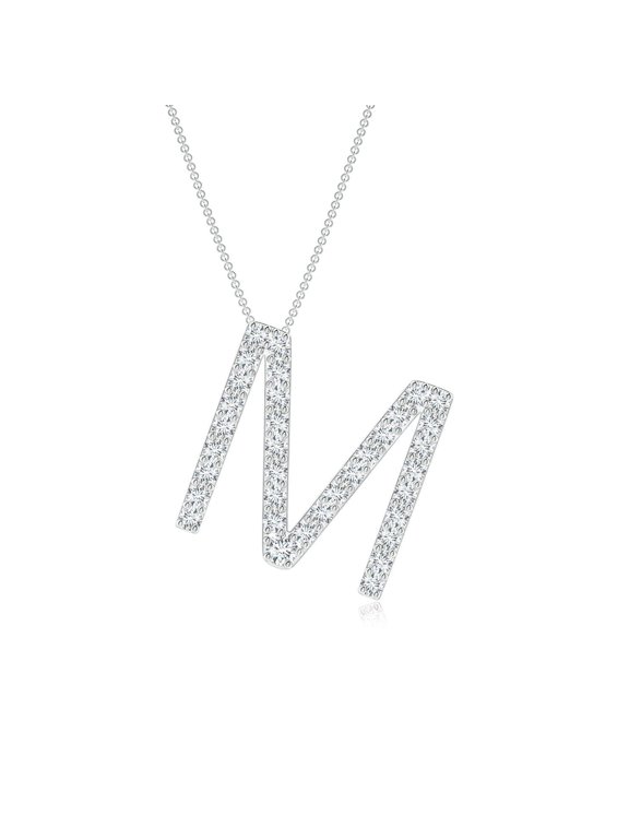 Lab Grown Diamond Necklace for Women in 14K White Gold - Prong Set Diamond Capital "M" Initial Pendant Necklace, April Birthstone Jewelry