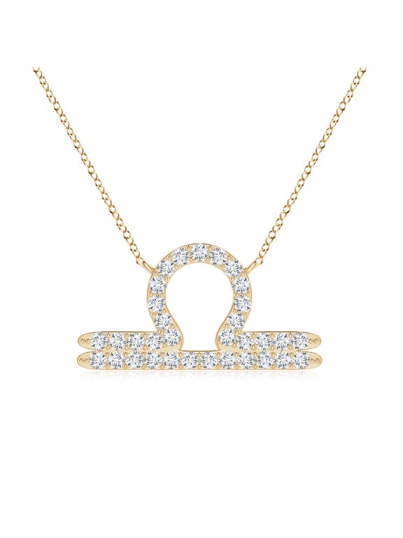 Lab Grown Diamond Necklace for Women in 14K Yellow Gold - Diamond Libra Zodiac Sign Pendant Necklace, April Birthstone Jewelry