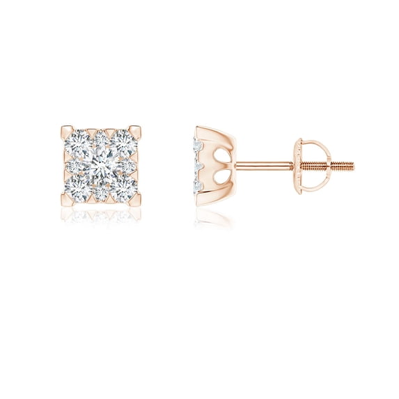 ANGARA Lab Grown Diamond Square Cluster Stud Earrings for Women in 14K Rose Gold (Size-2.7mm| Color-F-G| Clarity-VS) | Anniversary, Jewelry Gift for Women | Lab-Grown Diamond Earrings