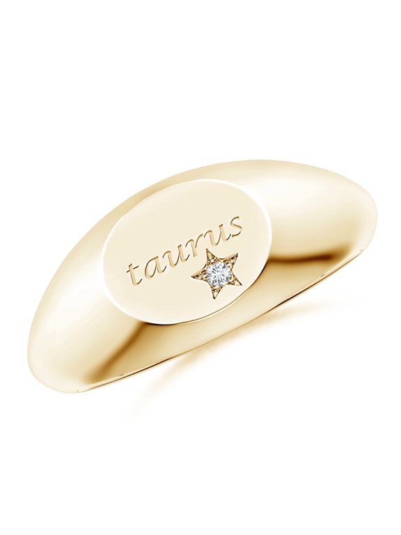 Lab Grown Diamond Taurus Engraved Signet Ring for Women in 14K Yellow Gold (Size-1.3mm | 0.01 ct) | April Birthstone Jewelry for Her | Lab-Grown Diamond Rings